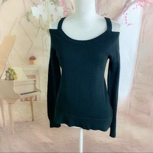 Michael Kors Black Textured Cold Shoulder Blouse